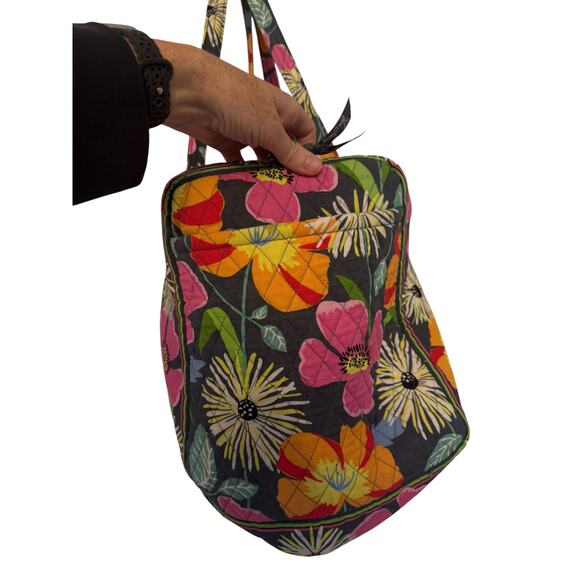 Vera Bradley Grey Jazzy Bloom Floral Large Duffle Bag Baby Orange Travel Quilted - Picture 2 of 7